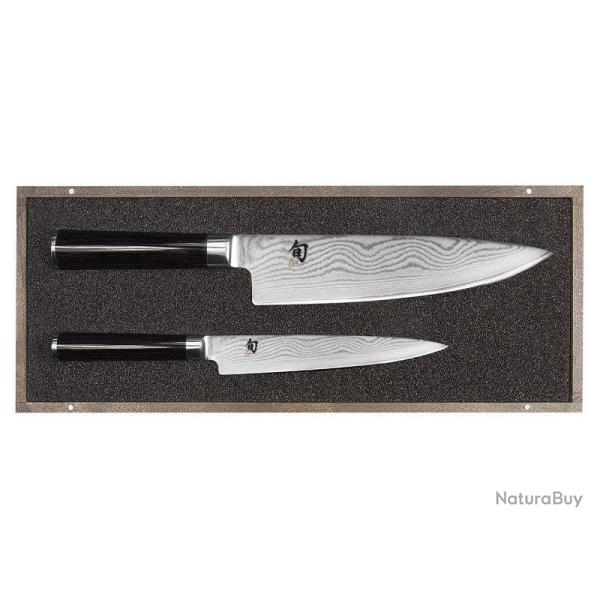 SET 2 COUTEAUX KAI SHUN DAMAS INOX EN COFFRET BOIS