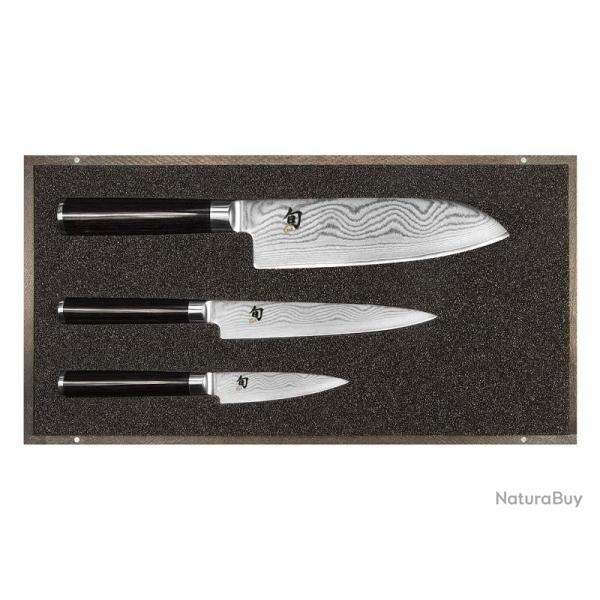 SET 3 COUTEAUX KAI SHUN DAMAS INOX EN COFFRET BOIS