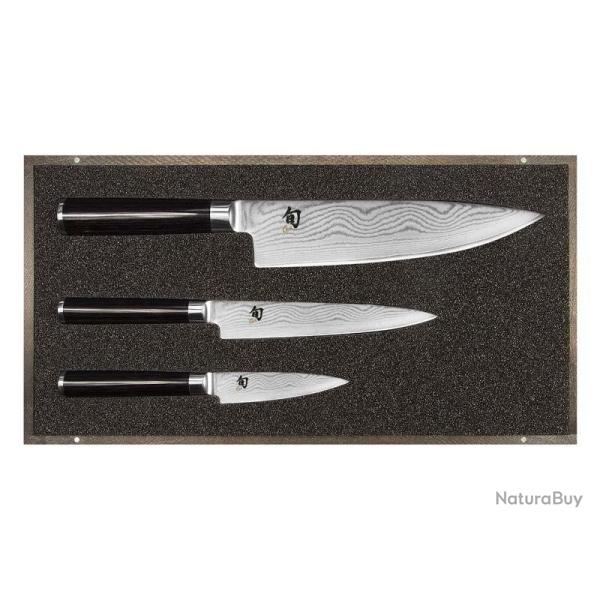 SET 3 COUTEAUX KAI SHUN DAMAS INOX EN COFFRET BOIS