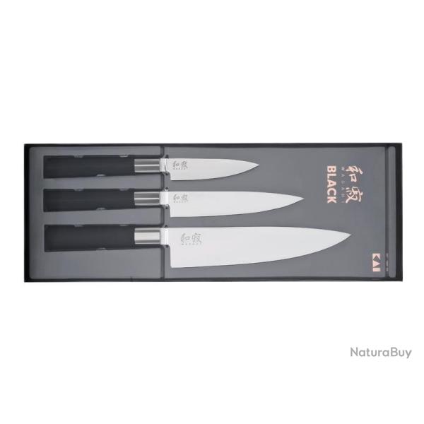 SET 3 COUTEAUX KAI WASABI BLACK INOX
