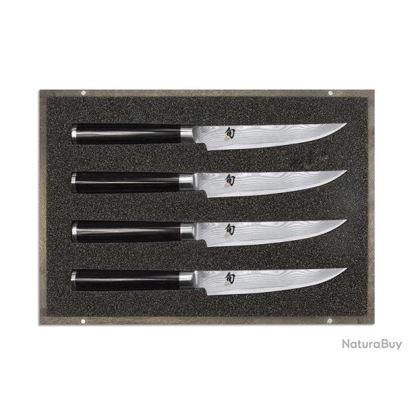 SET 4 COUTEAUX STEAK KAI SHUN DAMAS INOX EN COFFRET BOIS