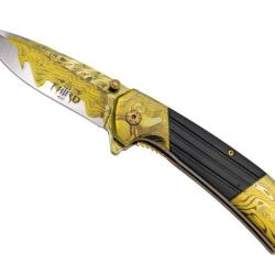 COUTEAU THIRD ACIER 3D DECOR DAMAS JAUNE/NOIR 11,5CM INOX