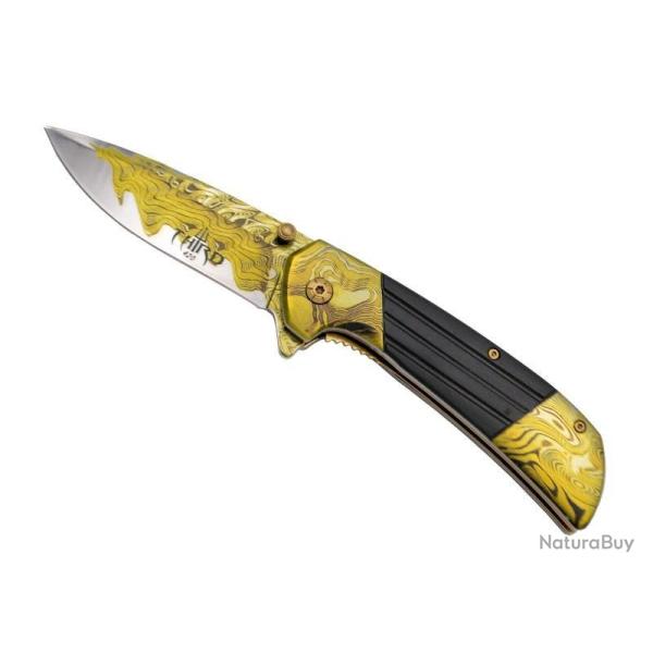 COUTEAU THIRD ACIER 3D DECOR DAMAS JAUNE/NOIR 11,5CM INOX