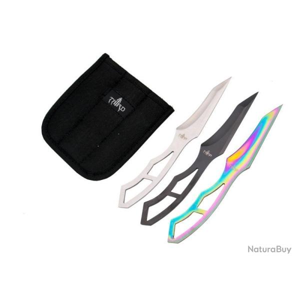 JEU 3 COUTEAUX LANCER THIRD 8,5CM INOX + ETUI