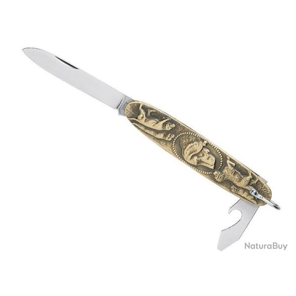 COUTEAU NAVETTE 2P LAITON MOTIF CHIENS 8,5CM INOX