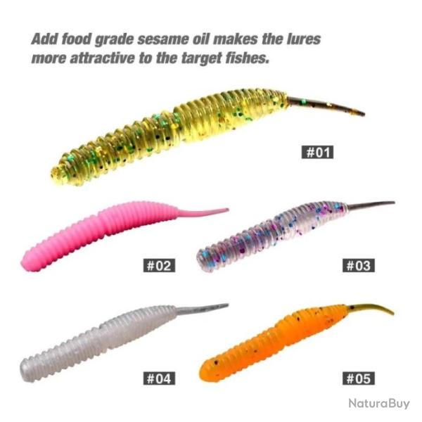 3 boites 180 Leurres de pche en forme de ver souple, appt 1.2g, 6cm, 60 pices x3. D