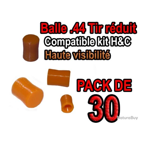 Balle tir r�duit .44 ogive compatible kit H&C orange haute visibilit� - Pack de 30 - Bast3D
