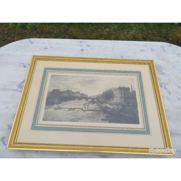 Ancienne grande gravure original  l'eau forte, reprsentant "L'cluse de la Monnaie"- PARIS 1881