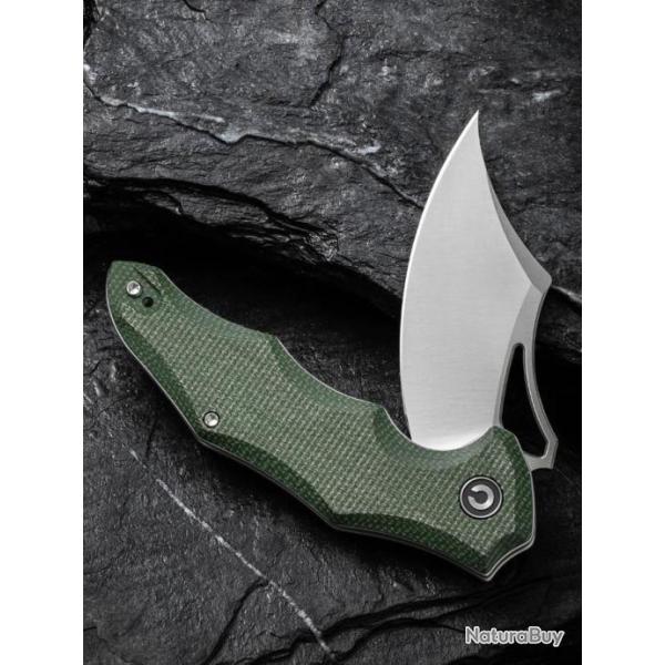 Couteau CIVIVI Chiro Green Manche Micarta Lame Acier 14C28N Clip Point IKBS Linerlock CIVC230462