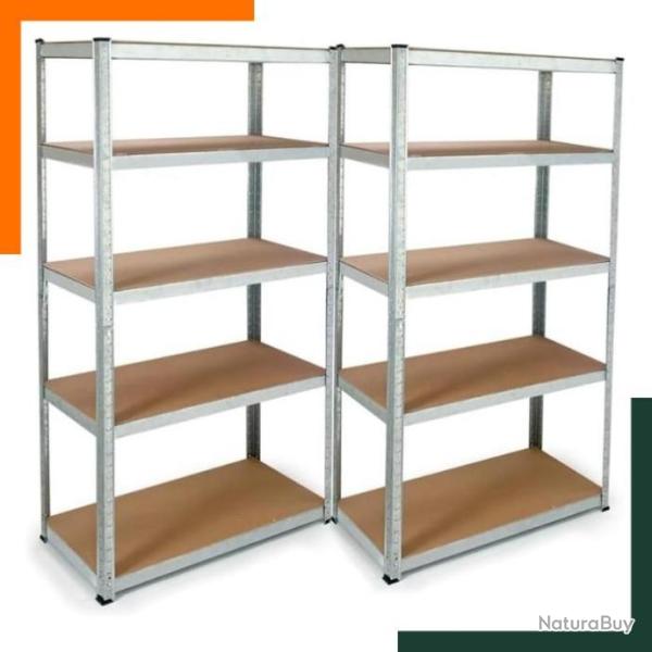 Lot de 2 �tag�res m�talliques avec 8 plateaux - 640kg - Modulable - Acier calvinis�