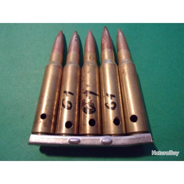 Clip avec 5 munitions 7,5x54 MAS MI- F 4-61 �tui laiton balle blind�e cuivr�e  neutralis�e
