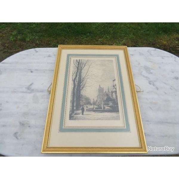 Gravure original  l'eau forte, reprsentant "la Place du chtelet et le boulevard du palais" - 1881