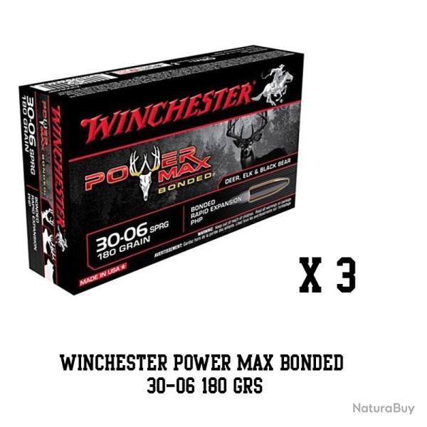 Munitions WINCHESTER calibre 30-06 Power Max Bonded 180gr - 11.7g x20 
