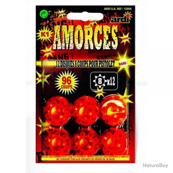 12 Disques 8 coups Amorces pour Pistolet Revolver Ardi