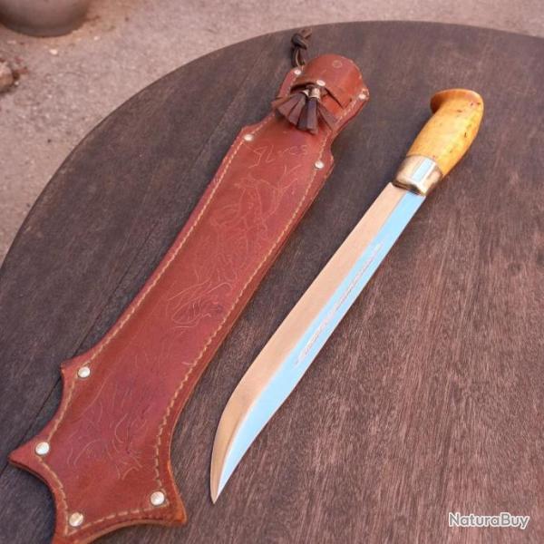 Tr�s Grand, Solide et Magnifique Couteau PUUKKO MARTTIINI FINLANDAIS avec son Joli  �tui en cuir