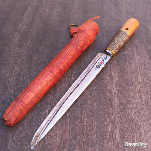 Joli Couteau BOU SAADI Afrique du nord avec �tui en cuir d Origine 1938 BE