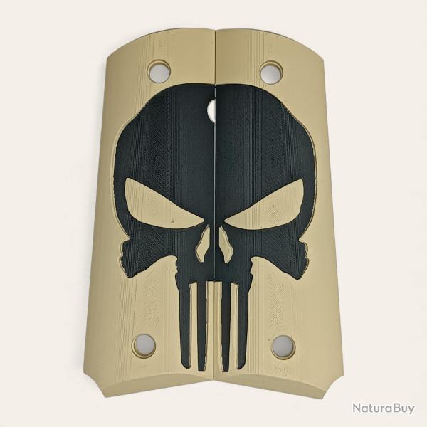 Paire de plaquettes 1911 style Punisher Tan et Noir
