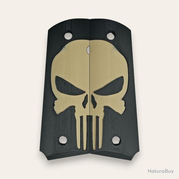 Paire de plaquettes 1911 style Punisher Noir et Tan