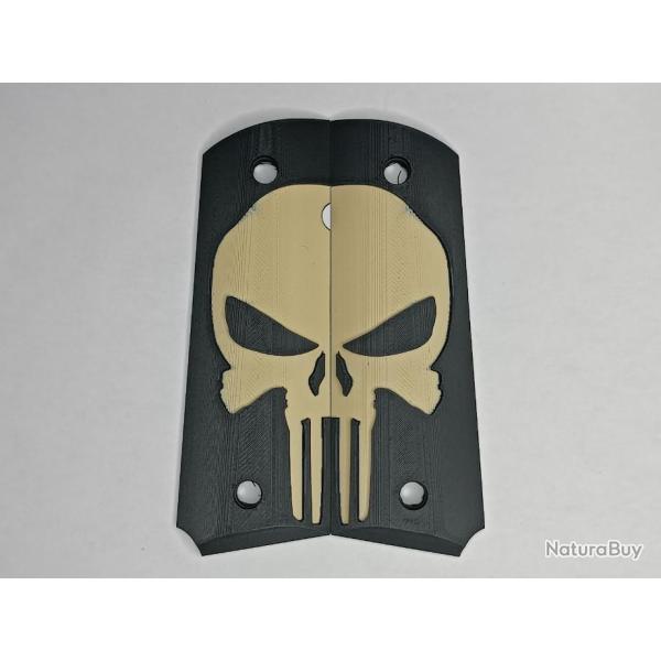 Paire de plaquettes 1911 style Punisher Noir et Tan