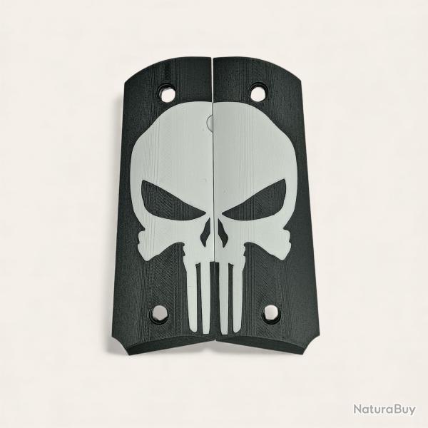 Paire de plaquettes 1911 style Punisher Noir et Blanc