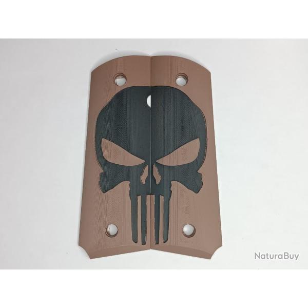 Paire de plaquettes 1911 style Punisher Marron et Noir
