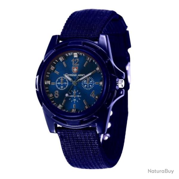 Montre Gemius Arm�e Sport Bracelet Militaire Arm�e Suisse Tissu Bleu Marine Cadran Fond Bleu