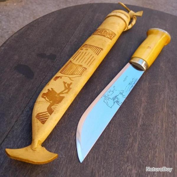 Grand Couteau PUUKKO LISAKKI JARVENP��  FINLAND Manche en Bois avec Fourreau en Cuir