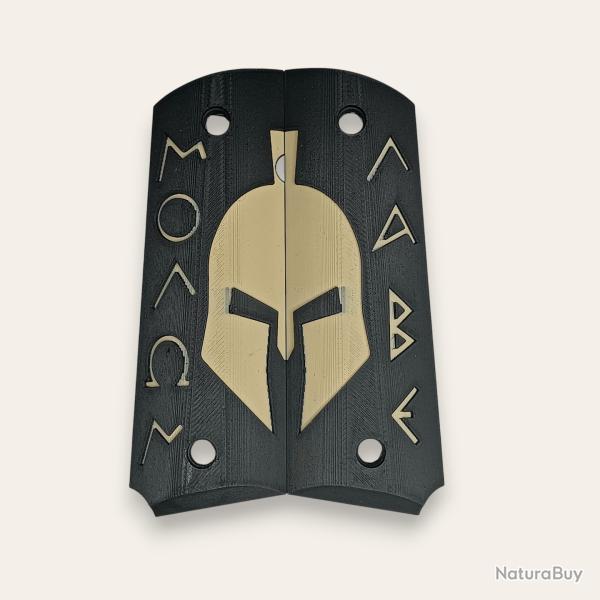 Paire de plaquettes 1911 style Molon Labe Noir et Tan