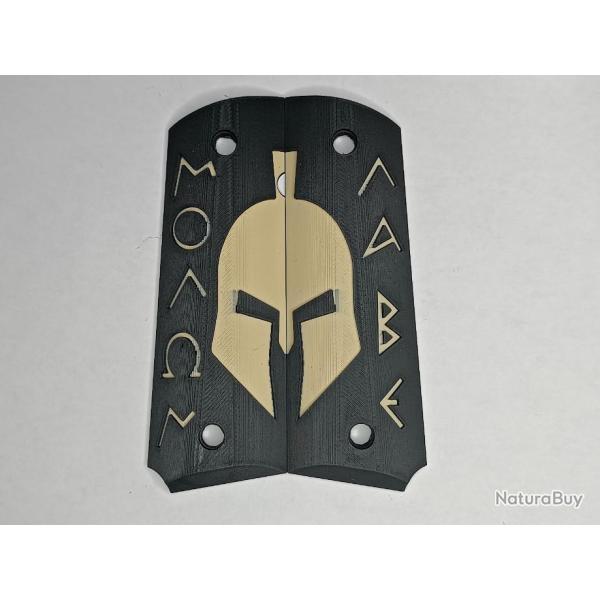 Paire de plaquettes 1911 style Molon Labe Noir et Tan