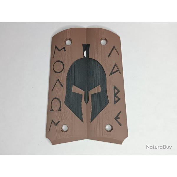 Paire de plaquettes 1911 style Molon Labe Marron et Noir