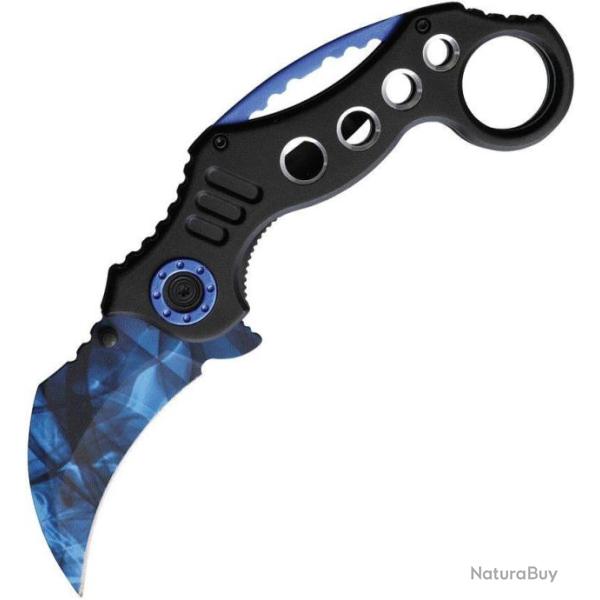 Couteau Elite Edge Karambit Linerlock A/O Blue Lame Acier Inox Manche Alum Clip EE10578BLB