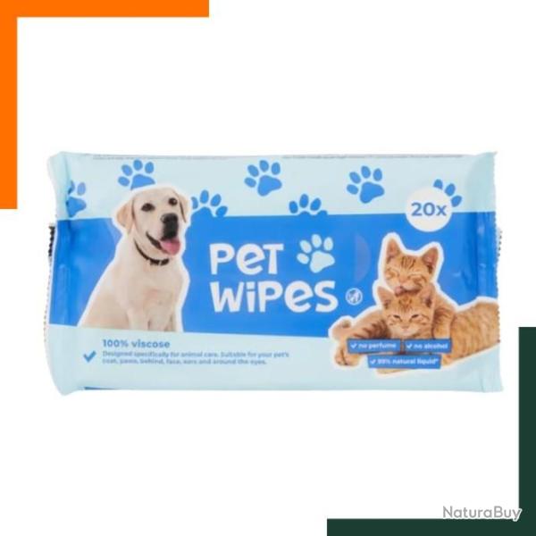Lingettes nettoyantes pour chien et chat - Oreilles, pattes, museau, pellage - 120ML - Sans alcool