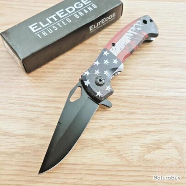 Lot de 3 Couteau ElitEdge US Flag Lame Acier Inox Manche Synthetic Linerlock Clip EE10765SF