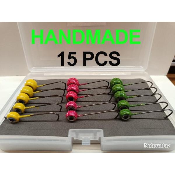 Lot de 15 t�tes plomb�es JIG RONDE 3D + bo�te