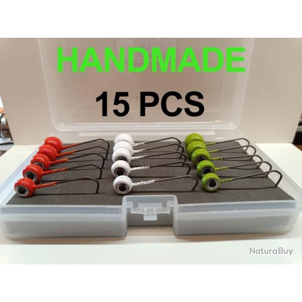 Lot de 15 t�tes plomb�es JIG RONDE 3D + bo�te couleur 2