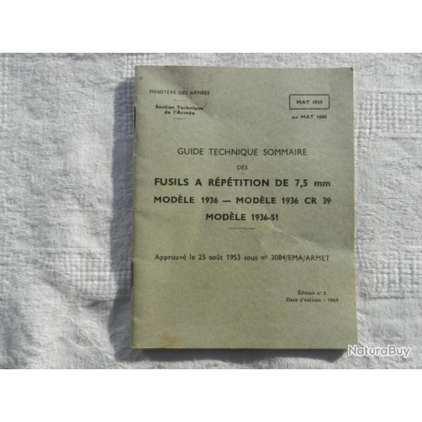 notice militaire guide technique fusil a r�p�tition de 7,5mm m.36 m.39. m.36-51