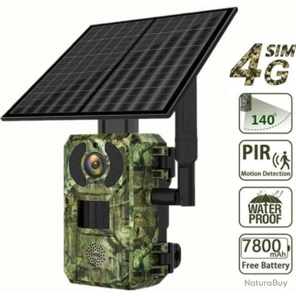 Cam�ra de chasse solaire 4G SIM imperm�able 20 m PIR de d�tection de mouvement vision nocturne