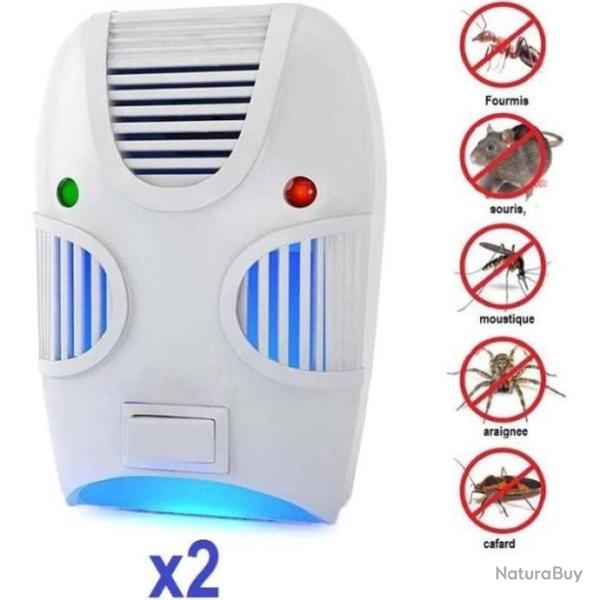 LOT DE 2 PRISES REPULSIF �LECTROMAGN�TIQUE INSECTE ARAIGN�ES RONGEURS SOURIS
