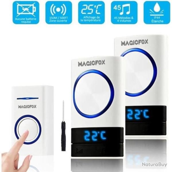 Sonnette sans Fil ext�rieur �tanche 2 R�cepteurs carillon Port�e 150 m 45 sons