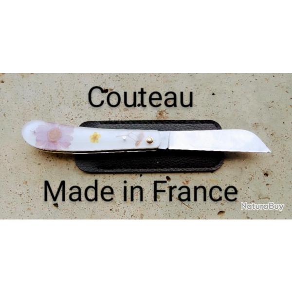 Couteau  pliant avec manche rsine avec fleurs naturelles