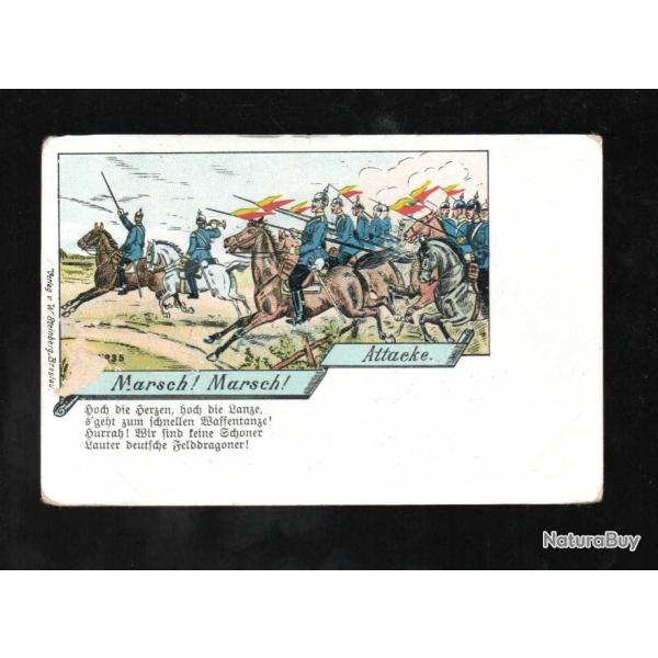 lanciers allemand � l'attaque , illustration, marsch ! marsch ! attack , cavalerie cpa