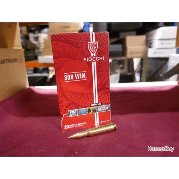 Cartouches FIOCCHI en 308 Win 147grs FMJ en boites de 20 cartouches