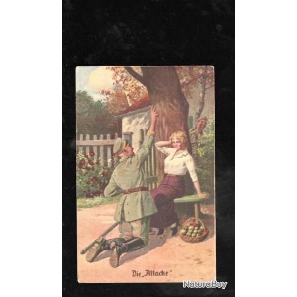 l'attaque , carte postale militaire humoristique allemande , cpa