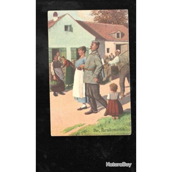 la parade parademarsch , carte postale militaire humoristique allemande , cpa