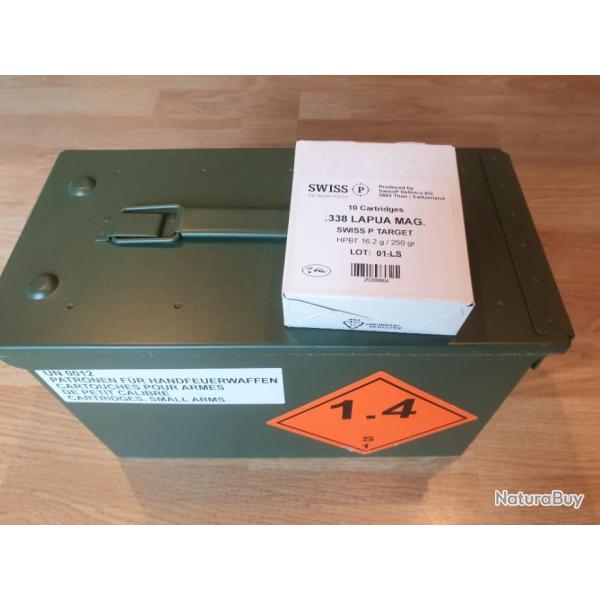 .338 Lapua Magnum SWISS P 250GR TARGET BTHP - CAISSE 200 PCS