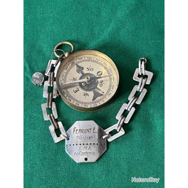 BOUSSOLE MILITAIRE  MOD�LE LATOUR  ET PLAQUE D'IDENTIT�  MILITARE  DE L 'OFFICIER  W W 1