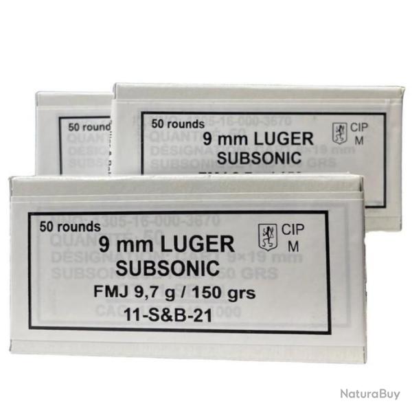 Munitions SELLIER & BELLOT 9x19 FMJ Subsonique 9.7g 150gr par 50