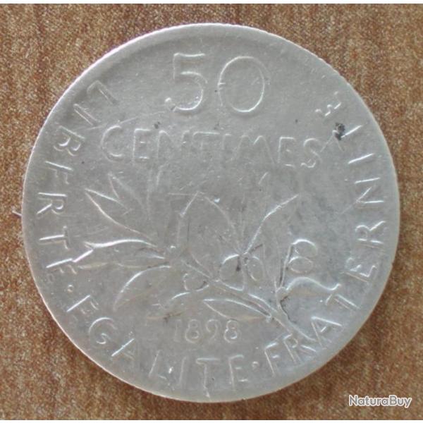 France 50 Centimes 1898 Piece Argent Semeuse Centime de Franc