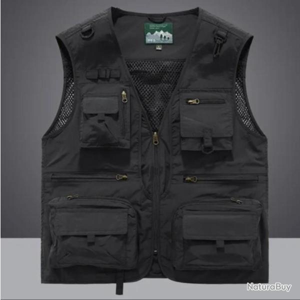 Gilet de chasse tactique d't pour homme NOIR