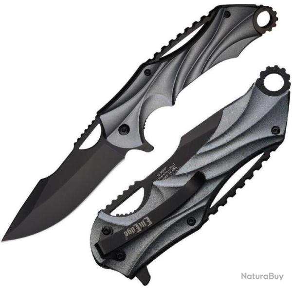 Couteau ElitEdge Linerlock A/O Gray Lame Acier 420 Manche Aluminium Clip EE10858GY